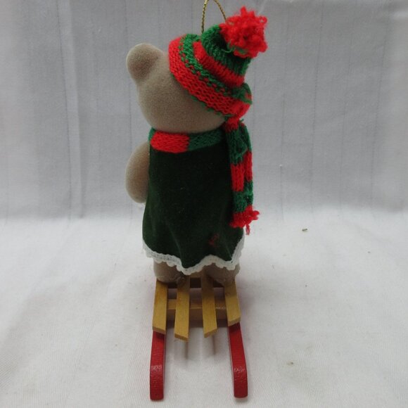 VTG 5.5" Felt Bear Standing on Wood Sled Ornament - Picture 4 of 5